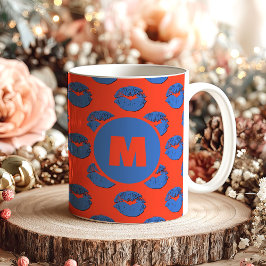 Orange and Blue XOXO Kissing Lips Personalized コーヒーマグカップ