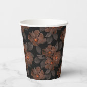 Orange and brown flowers on a black background. 紙コップ (裏面)