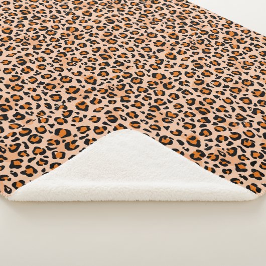 Orange and Brown Leopard Print シェルパブランケット (3/4)