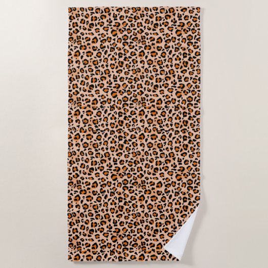 Orange and Brown Leopard Print ビーチタオル (正面)