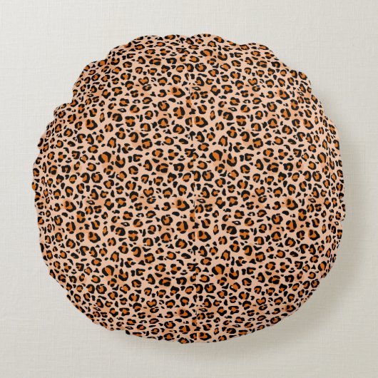 Orange and Brown Leopard Print ラウンドクッション (正面)
