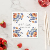 Orange and Cobalt Blue Floral Bridal Shower スタンダードカクテルナプキン (インサイチュ)