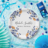 Orange and Cobalt Blue Floral Bridal Shower ペーパープレート (パーティー)