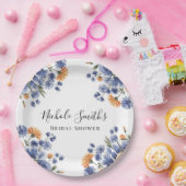 Orange and Cobalt Blue Floral Bridal Shower ペーパープレート (パーティー)