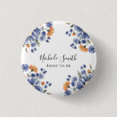 Orange and Cobalt Blue Floral Bride To Be 缶バッジ (正面)