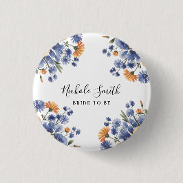 Orange and Cobalt Blue Floral Bride To Be 缶バッジ