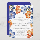 Orange and Cobalt Blue Floral Bridesmaids Luncheon 招待状 (正面/裏面)