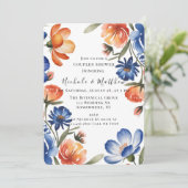 Orange and Cobalt Blue Floral Couples Shower 招待状 (スタンド正面)
