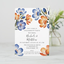 Orange and Cobalt Blue Floral Engagement Party 招待状