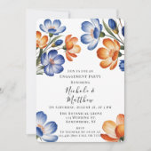 Orange and Cobalt Blue Floral Engagement Party 招待状 (正面)