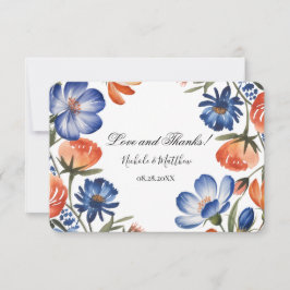 Orange and Cobalt Blue Floral Wedding サンキューカード