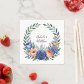 Orange and Cobalt Blue Floral Wedding スタンダードカクテルナプキン (インサイチュ)