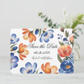Orange and Cobalt Blue Floral Wedding セーブザデート (スタンド正面)