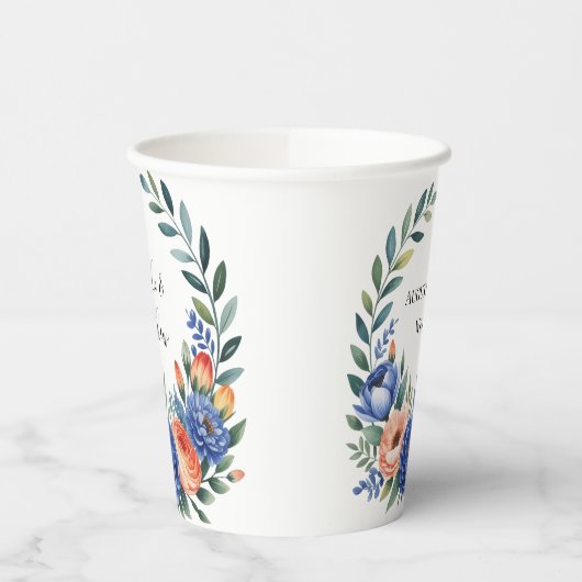 Orange and Cobalt Blue Floral Wedding 紙コップ (左)