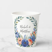 Orange and Cobalt Blue Floral Wedding 紙コップ (正面)