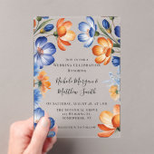 Orange and Cobalt Blue Floral Wedding Celebration アクリル招待状 (インサイチュ (ポータブル))