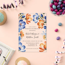 Orange and Cobalt Blue Floral Wedding Celebration アクリル招待状