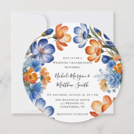 Orange and Cobalt Blue Floral Wedding Celebration 招待状