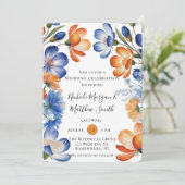 Orange and Cobalt Blue Floral Wedding Celebration 招待状 (スタンド正面)