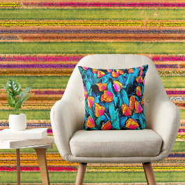 Orange and Gold Artsy Tulips クッション