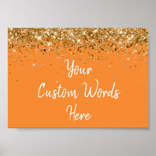 Orange and Gold Glitter Birthday Party Anniversary ポスター (正面)
