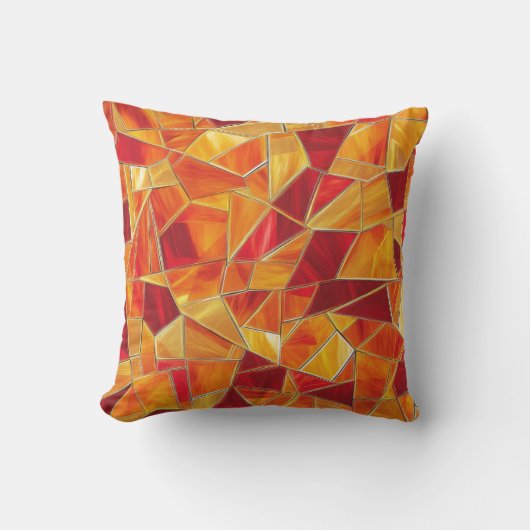 Orange and Gold Stained Glass Mosaic Pattern クッション (正面)