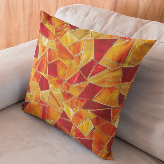 Orange and Gold Stained Glass Mosaic Pattern クッション