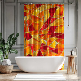 Orange and gold Stained Glass Mosaic Pattern シャワーカーテン