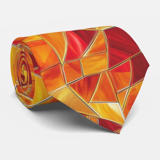 Orange and Gold Stained Glass Mosaic Pattern ネクタイ (ロール)