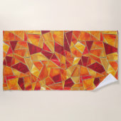 Orange and gold Stained Glass Mosaic Pattern ビーチタオル (正面)