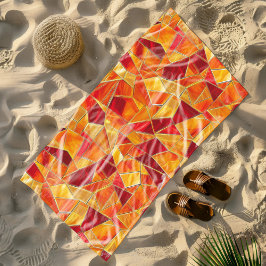 Orange and gold Stained Glass Mosaic Pattern ビーチタオル