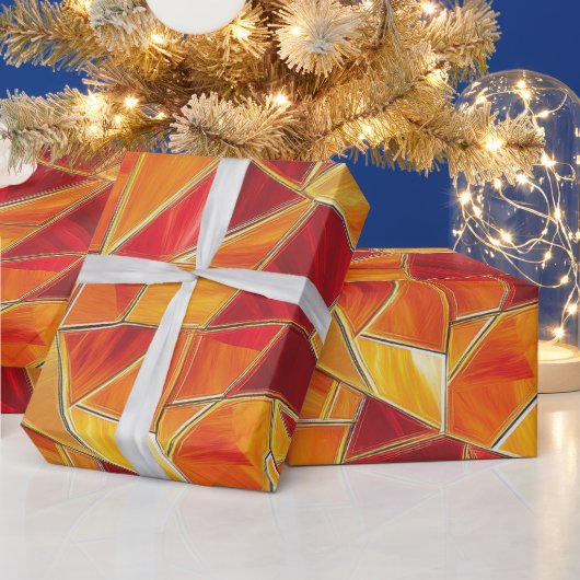 Orange and gold Stained Glass Mosaic Pattern ラッピングペーパー (クリスマス)