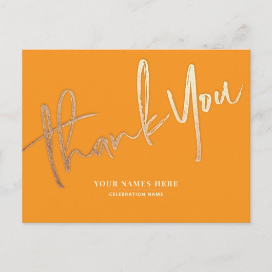 Orange and Gold Thank You Elegant Universal ポストカード (正面)