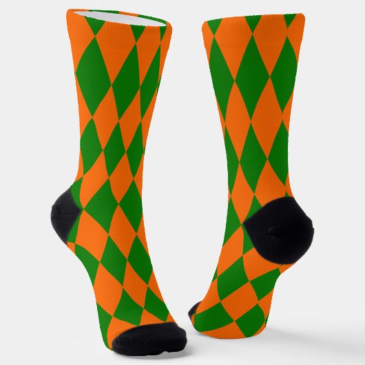 Orange and Green Harlequin Checkered Design  ソックス