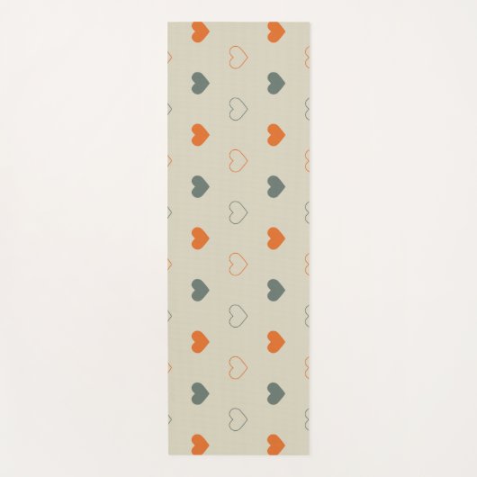 Orange and Green Heart Grid Pattern ヨガマット (正面)