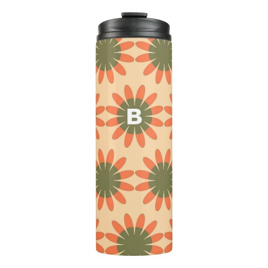 Orange and Green Retro Flower Pattern Monogram タンブラー (正面)