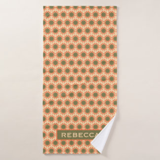 Orange and Green Retro Flower Pattern Personalised バスタオル