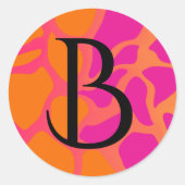 Orange and Hot Pink Gradient Monogram ラウンドシール (正面)