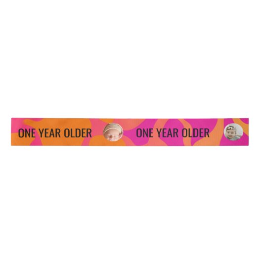 Orange and Hot Pink Gradient One Year Older サテンリボン (正面)