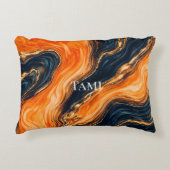 Orange and Navy Marble Abstract Name アクセントクッション (正面)