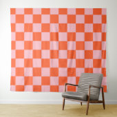 Orange and Pink Checkerboard Pattern タペストリー (インサイチュ(横))