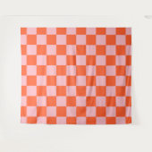Orange and Pink Checkerboard Pattern タペストリー (正面(横))