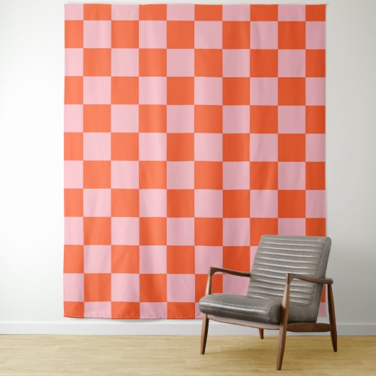 Orange and Pink Checkerboard Pattern タペストリー (インサイチュ)