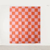 Orange and Pink Checkerboard Pattern タペストリー (正面)