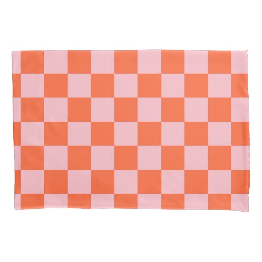 Orange and Pink Checkerboard Pattern 枕カバー (正面)