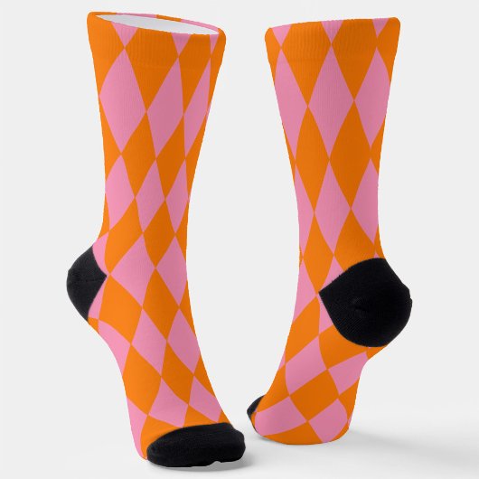 Orange and Pink Harlequin Checkered Design  ソックス