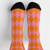 Orange and Pink Harlequin Checkered Design  ソックス (上部)