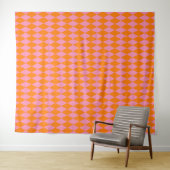 Orange and Pink Harlequin Checkered Design  タペストリー (インサイチュ(横))