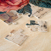 Orange and Pink Roses on Rustic Wood ジグソーパズル (側面)