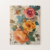 Orange and Pink Roses on Rustic Wood ジグソーパズル (縦)